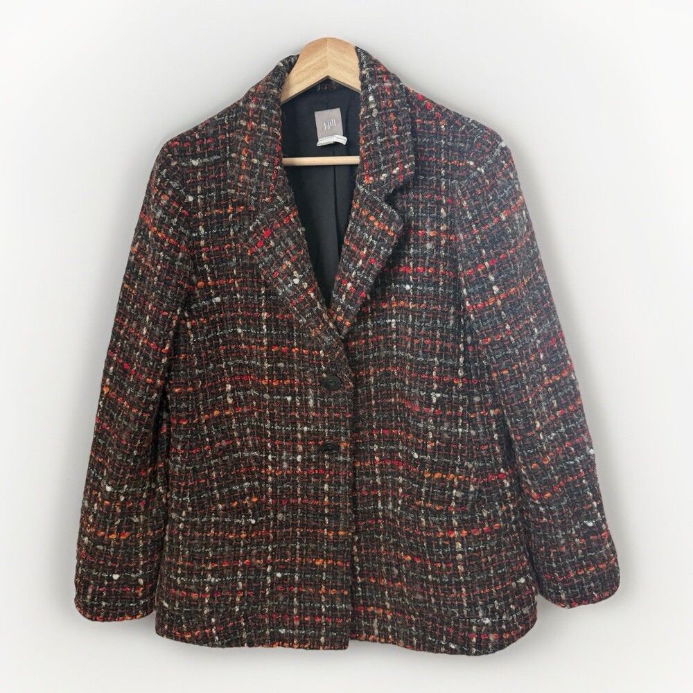 J. Jill Alpaca Wool Boucle Tweed Brown Lined Blazer Career Office Classic Small